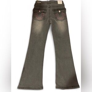 True Religion Girls Gray Flared Jeans with Pink Stitching